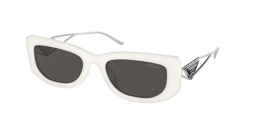 PRADA 0PR 14YS oversized white sunglasses with dark lenses and stylish silver accents, perfect for fashion-forward looks.