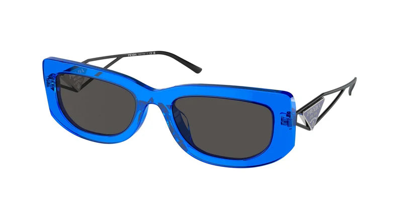 PRADA 0PR 14YS stylish blue sunglasses with black accents and dark lenses, perfect for a chic summer look.