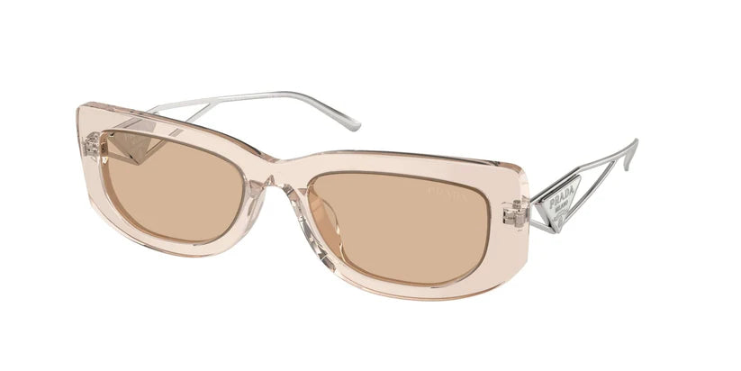 PRADA 0PR 14YS sunglasses with stylish oversized frames and light brown lenses, perfect for a chic summer look.