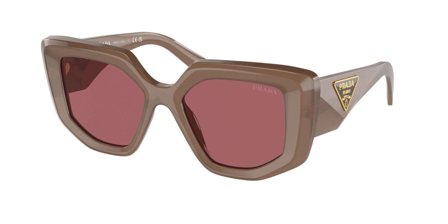 PRADA 0PR 14ZS oversized sunglasses in brown with pink lenses and logo detail, perfect for stylish sun protection.