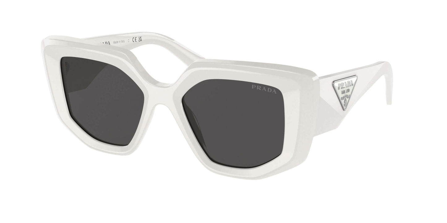 PRADA 0PR 14ZS oversized sunglasses with a white frame and dark lenses, combining luxury and bold fashion.