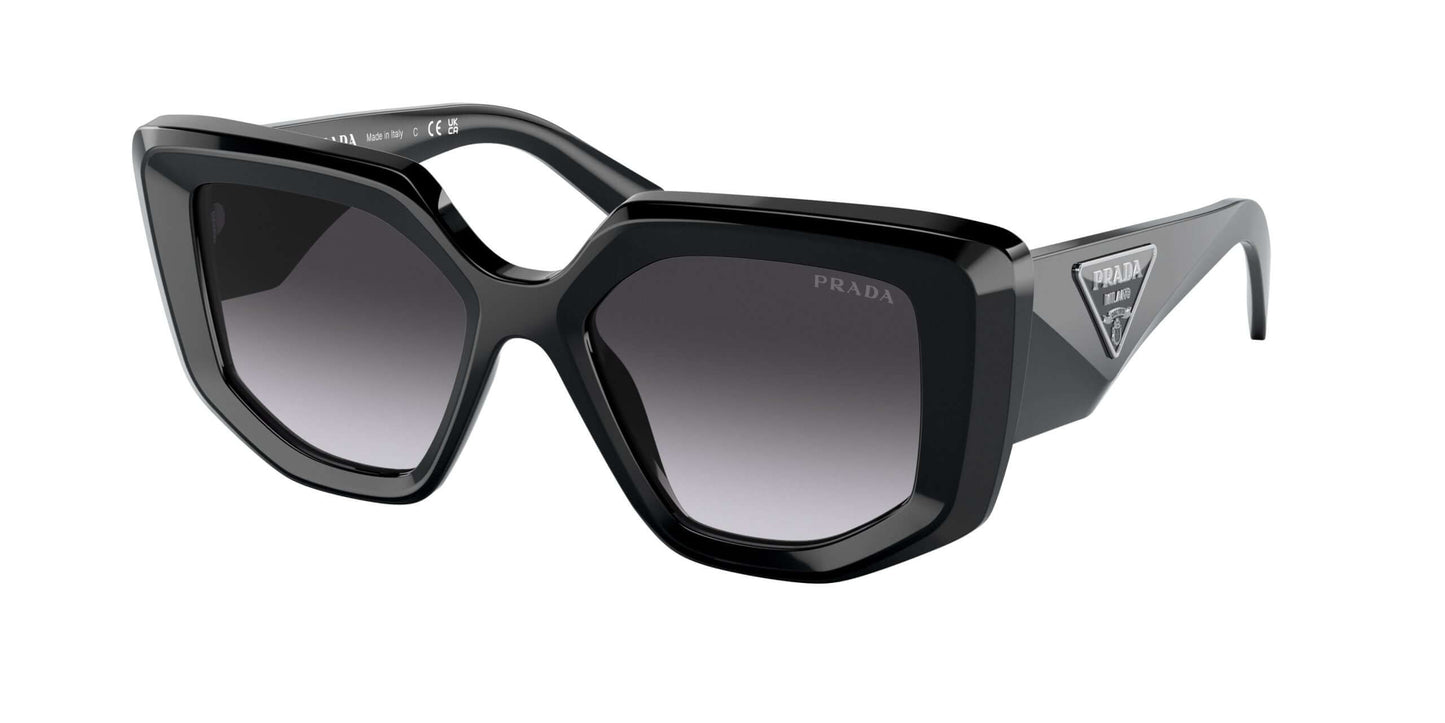 PRADA 0PR 14ZS oversized black sunglasses with gradient lenses and logo detail on the temples.