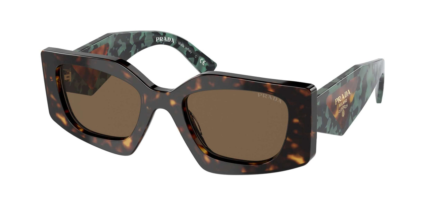 PRADA 0PR 15YS stylish tortoise-shell sunglasses with green patterned arms, offering a chic and modern look for fashion enthusiasts.