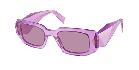 PRADA 0PR 17WS Transparent sunglasses in vibrant purple, featuring oversized square frames and tinted lenses.