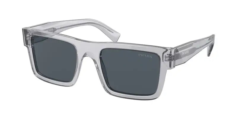 PRADA 0PR 19WS sunglasses in transparent frame with dark lenses, showcasing a stylish and modern design.