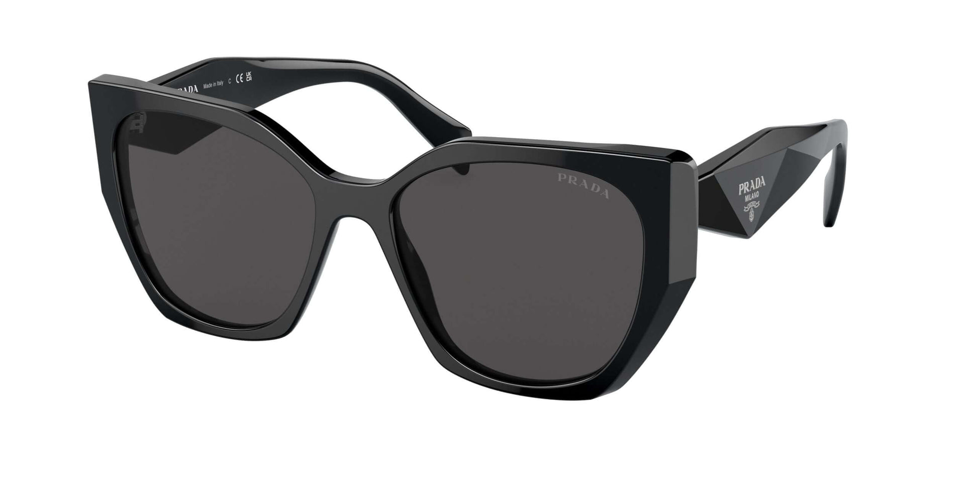 PRADA 0PR 19ZS black oversized cat-eye sunglasses showcasing bold design and dark lenses, perfect for stylish protection.