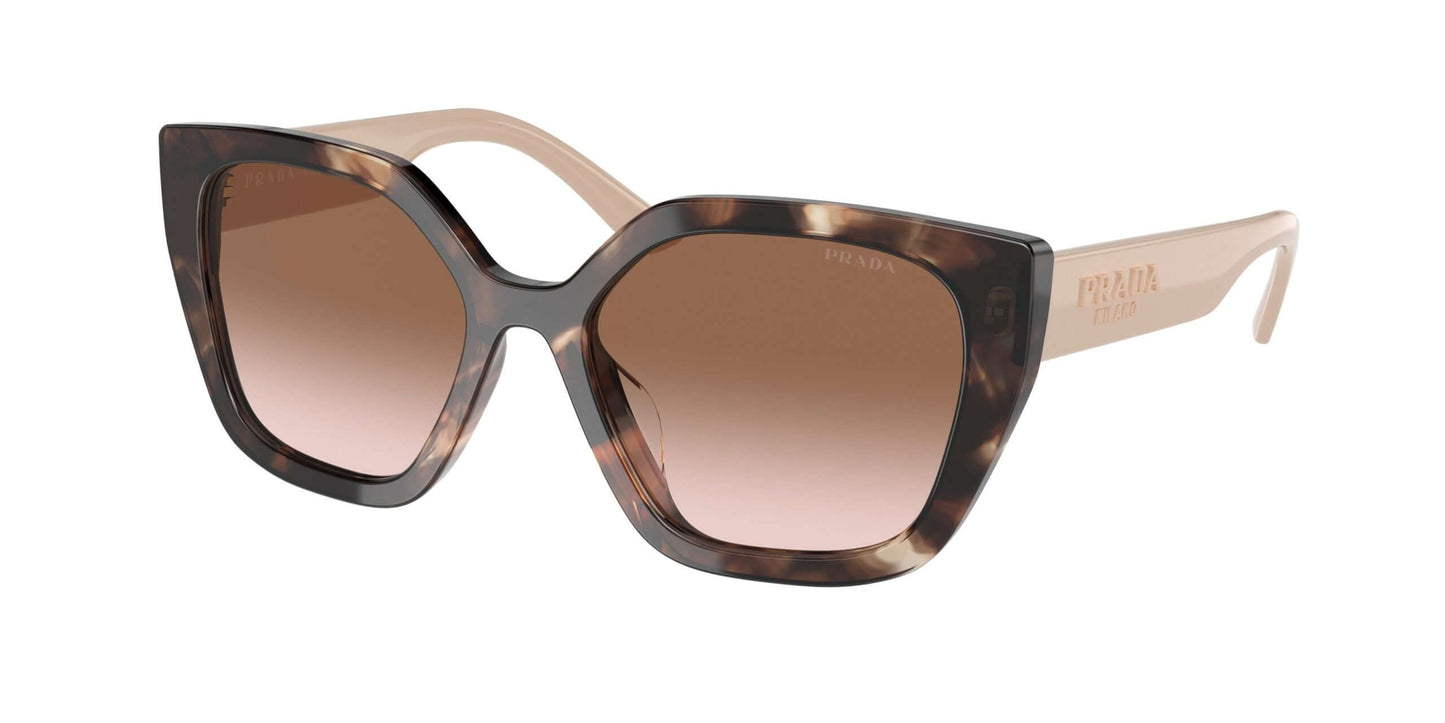 PRADA 0PR 24XS tortoiseshell oversized sunglasses with gradient lenses on a white background. Stylish sun protection accessory.