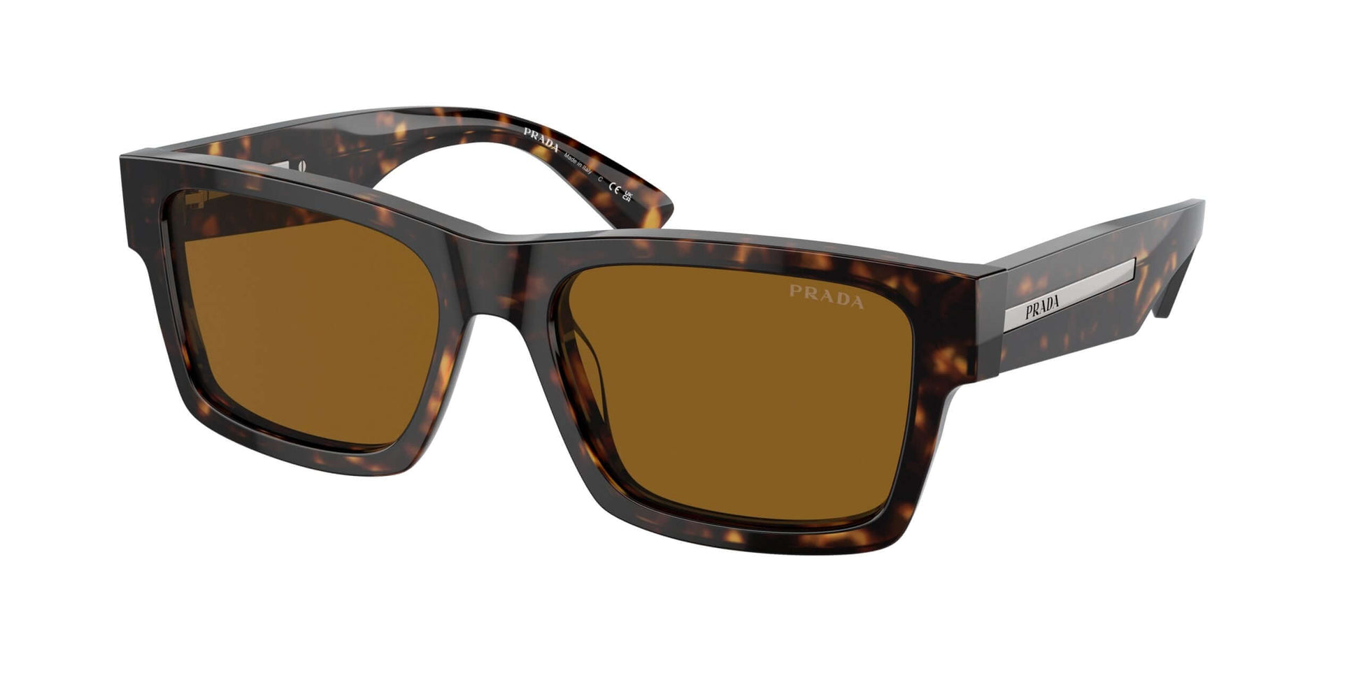 PRADA 0PR 25ZS sunglasses featuring a stylish tortoiseshell frame and brown lenses for a chic look.