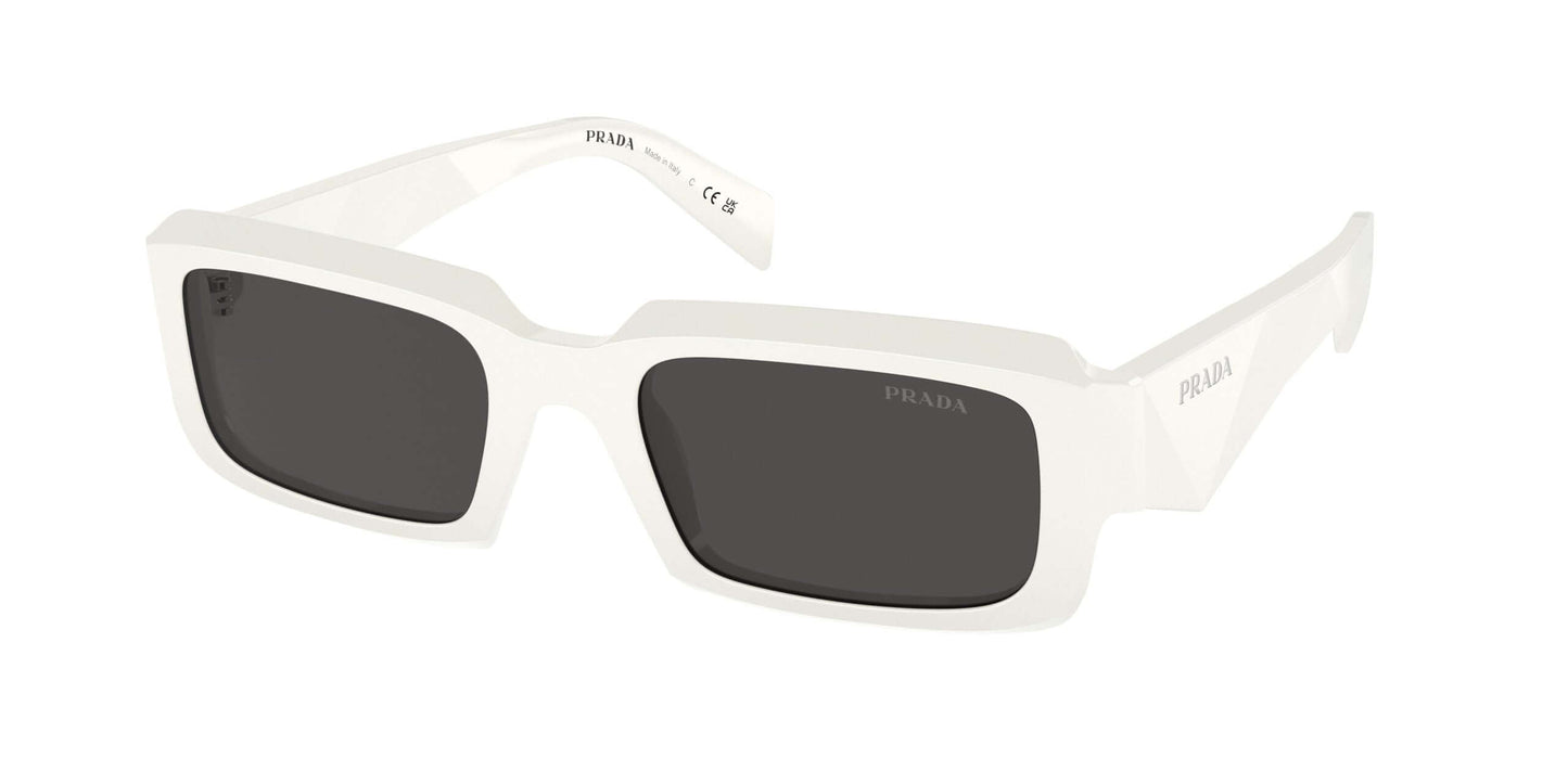 PRADA 0PR 27ZS stylish white sunglasses with dark lenses, perfect for fashion-forward looks and sun protection.