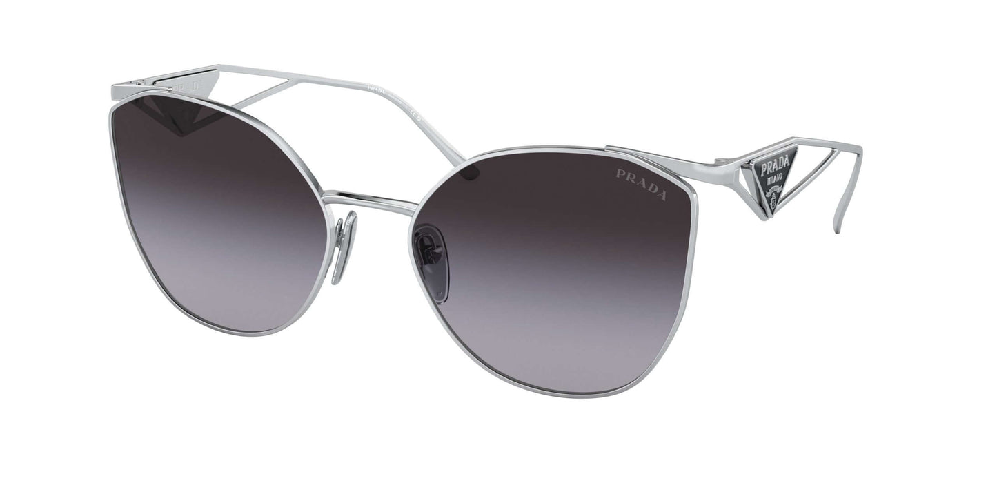 PRADA 0PR 50ZS silver cat-eye sunglasses with gradient lenses and logo detail, stylish eyewear for modern fashion.