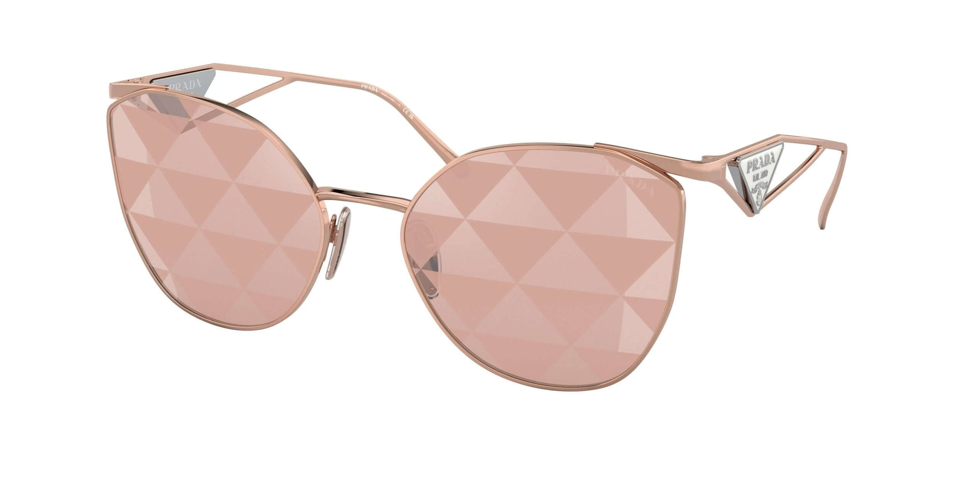 PRADA 0PR 50ZS sunglasses with unique diamond-shaped lenses in rose gold, stylish designer eyewear for a chic look.