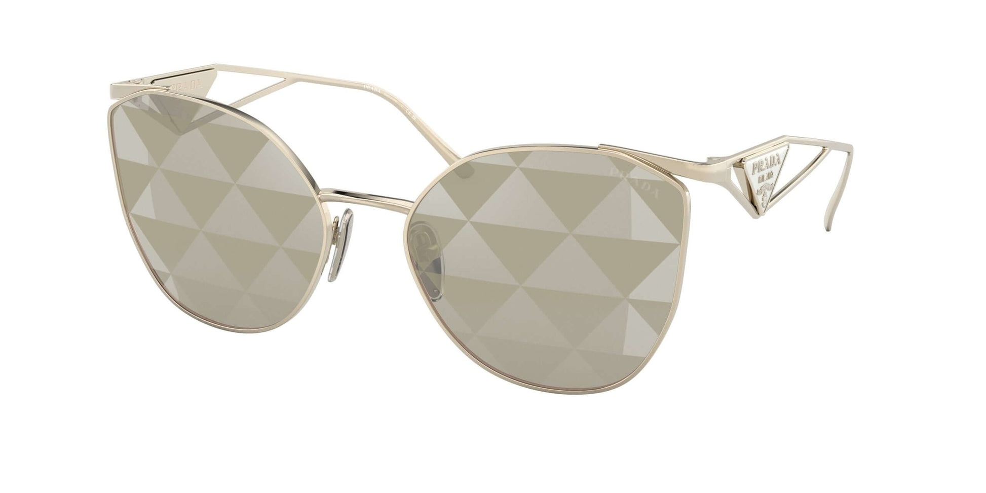 PRADA 0PR 50ZS stylish cat-eye sunglasses with geometric lenses and metallic frame, perfect for a chic look.