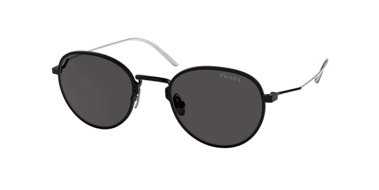 PRADA 0PR 53WS sunglasses featuring a sleek black frame with silver accents and dark lenses, perfect for stylish sun protection.