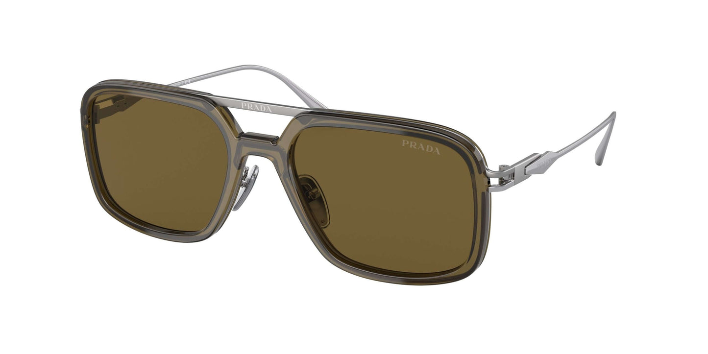 PRADA 0PR 57ZS oversized sunglasses with gray frame and brown lenses, perfect for stylish eye protection.