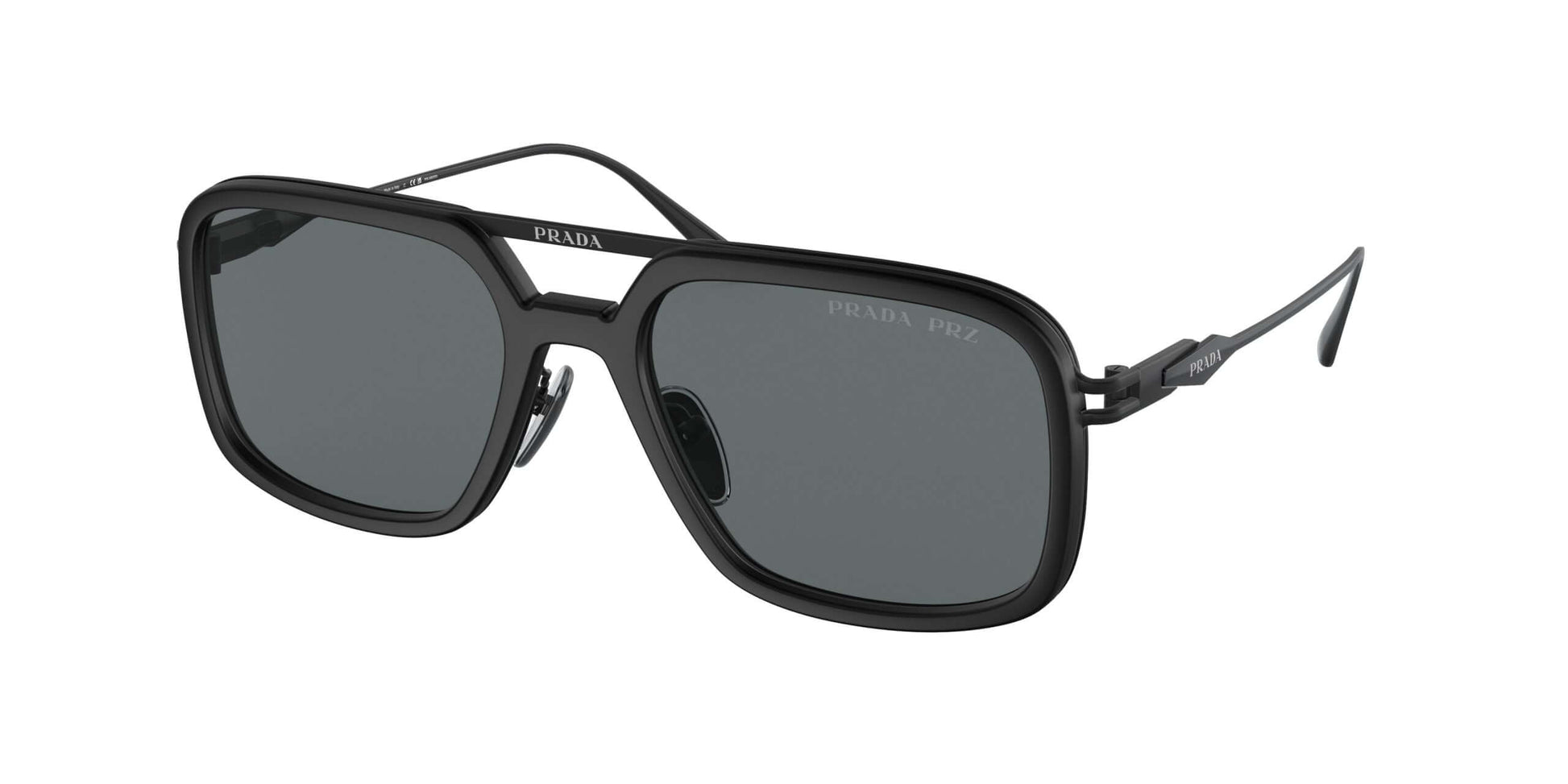 PRADA 0PR 57ZS sunglasses in black, stylish oversized frames with dark lenses, perfect for fashion-forward looks.