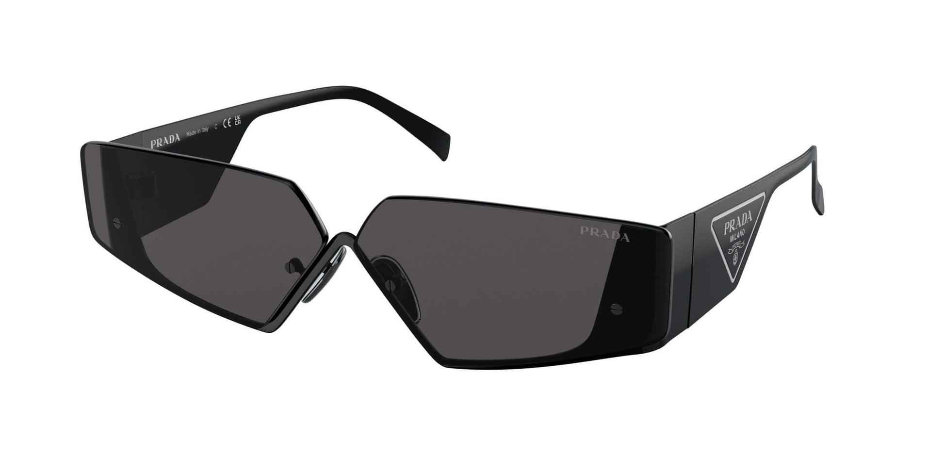 PRADA 0PR 58ZS sunglasses featuring a sleek black design with angular frames and polarized lenses for enhanced style and protection.