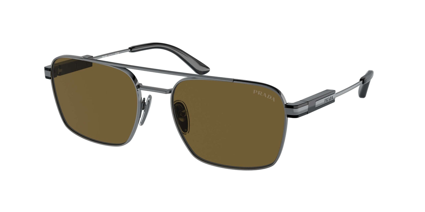 PRADA 0PR 67ZS sunglasses featuring a sleek design with brown lenses and stylish black frame. Ideal for luxury eyewear enthusiasts.