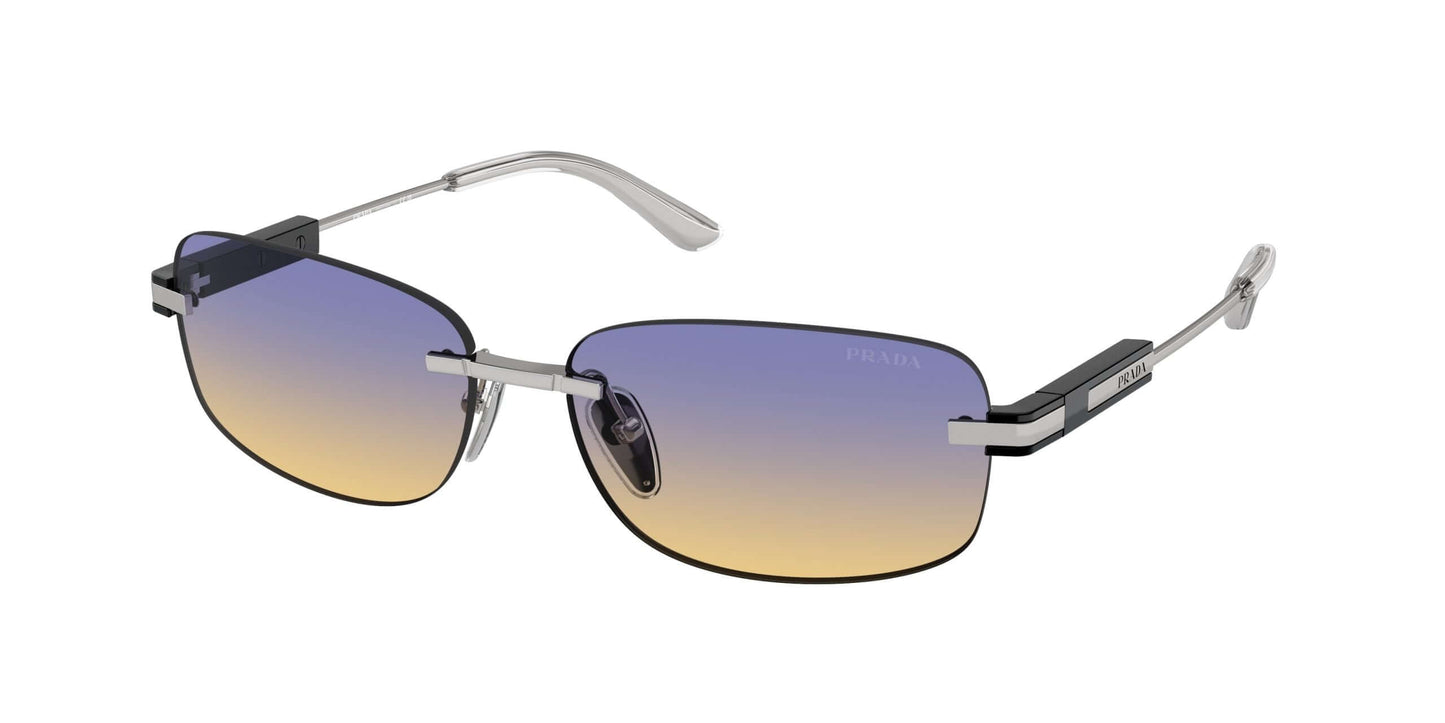 PRADA 0PR 68ZS sunglasses featuring a stylish silver frame and gradient lenses for a chic, modern look.