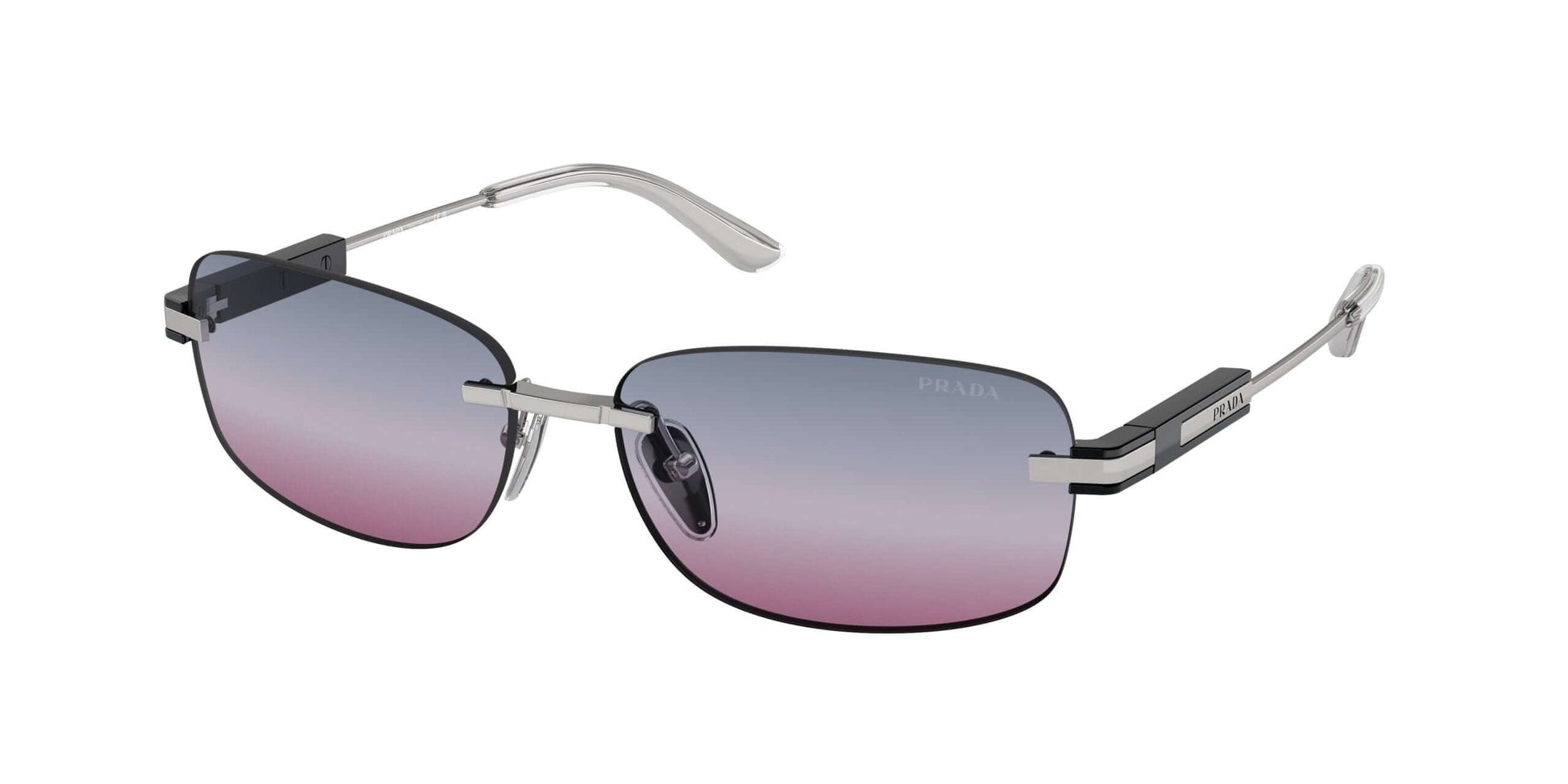 PRADA 0PR 68ZS sunglasses with gradient lenses and silver frame, stylish accessory for modern eyewear fashion.