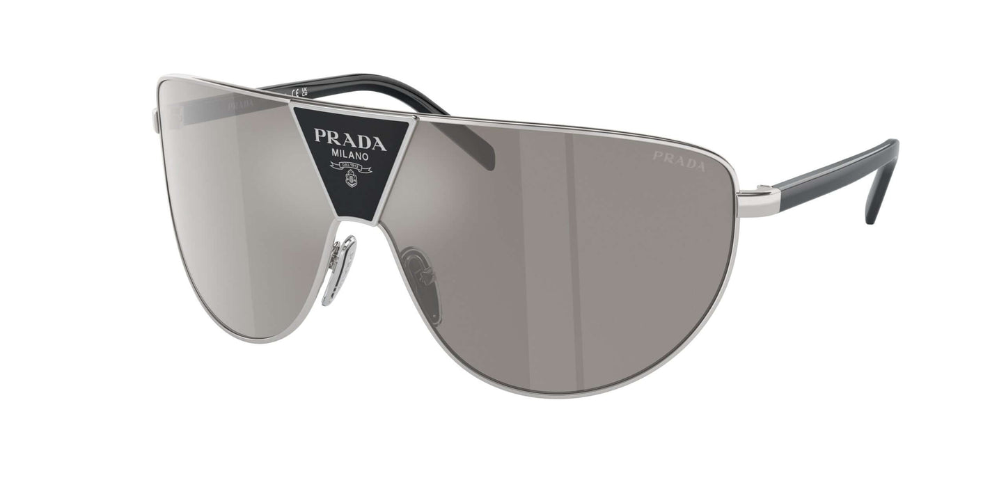 PRADA 0PR 69ZS sunglasses with silver frames and grey lenses, perfect for a stylish and fashionable look.