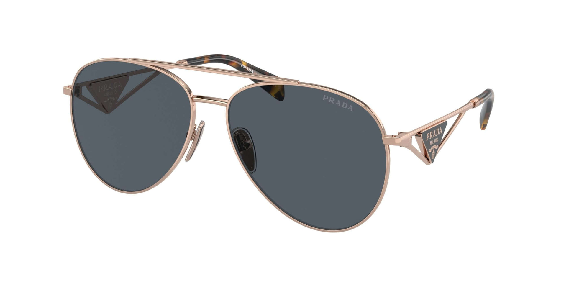 PRADA 0PR 73ZS stylish aviator sunglasses with dark lenses and gold frame. Perfect for summer and fashion-forward looks.