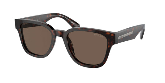 PRADA 0PR A04S sunglasses in a stylish tortoiseshell design, featuring a chic oversized frame and brown lenses.