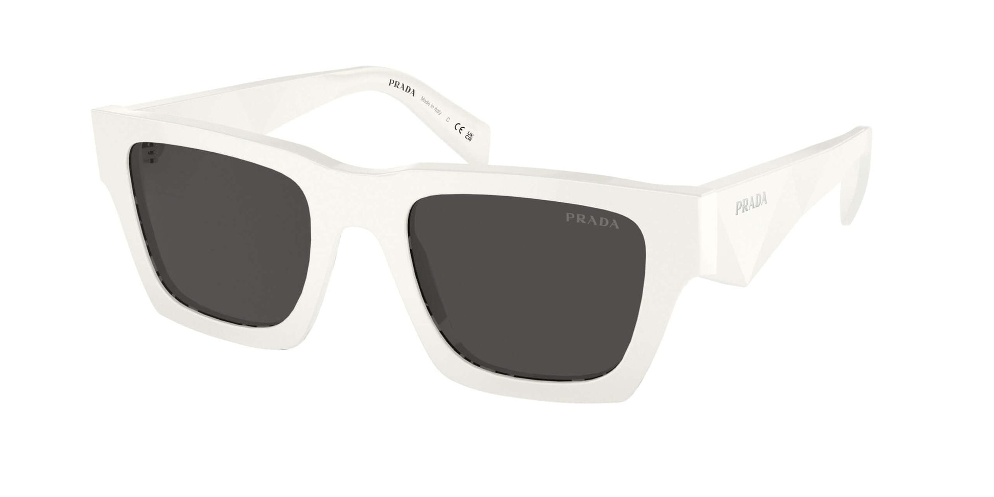 PRADA 0PR A06S stylish white sunglasses with dark lenses, perfect for summer fashion and UV protection.