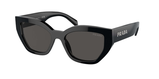 PRADA 0PR A09S stylish black cat-eye sunglasses with dark lenses and logo details, perfect for fashion-forward looks.