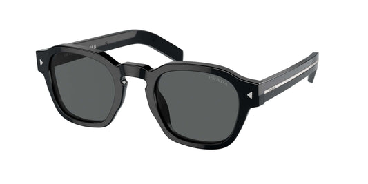 PRADA 0PR A16S sunglasses featuring a bold black frame and stylish gray lenses for modern fashion.