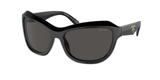 PRADA 0PR A27S sunglasses in sleek black design with gray lenses for a stylish summer look.