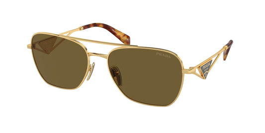 PRADA 0PR A50S sunglasses featuring gold frames and green lenses, stylish eyewear for fashion and prescription use.