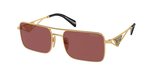 PRADA 0PR A52S sunglasses in gold with brown lenses, stylish eyewear perfect for sun protection and prescription needs.