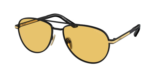 PRADA 0PR A54S sunglasses in black with yellow lenses, stylish eyewear perfect for prescription use.