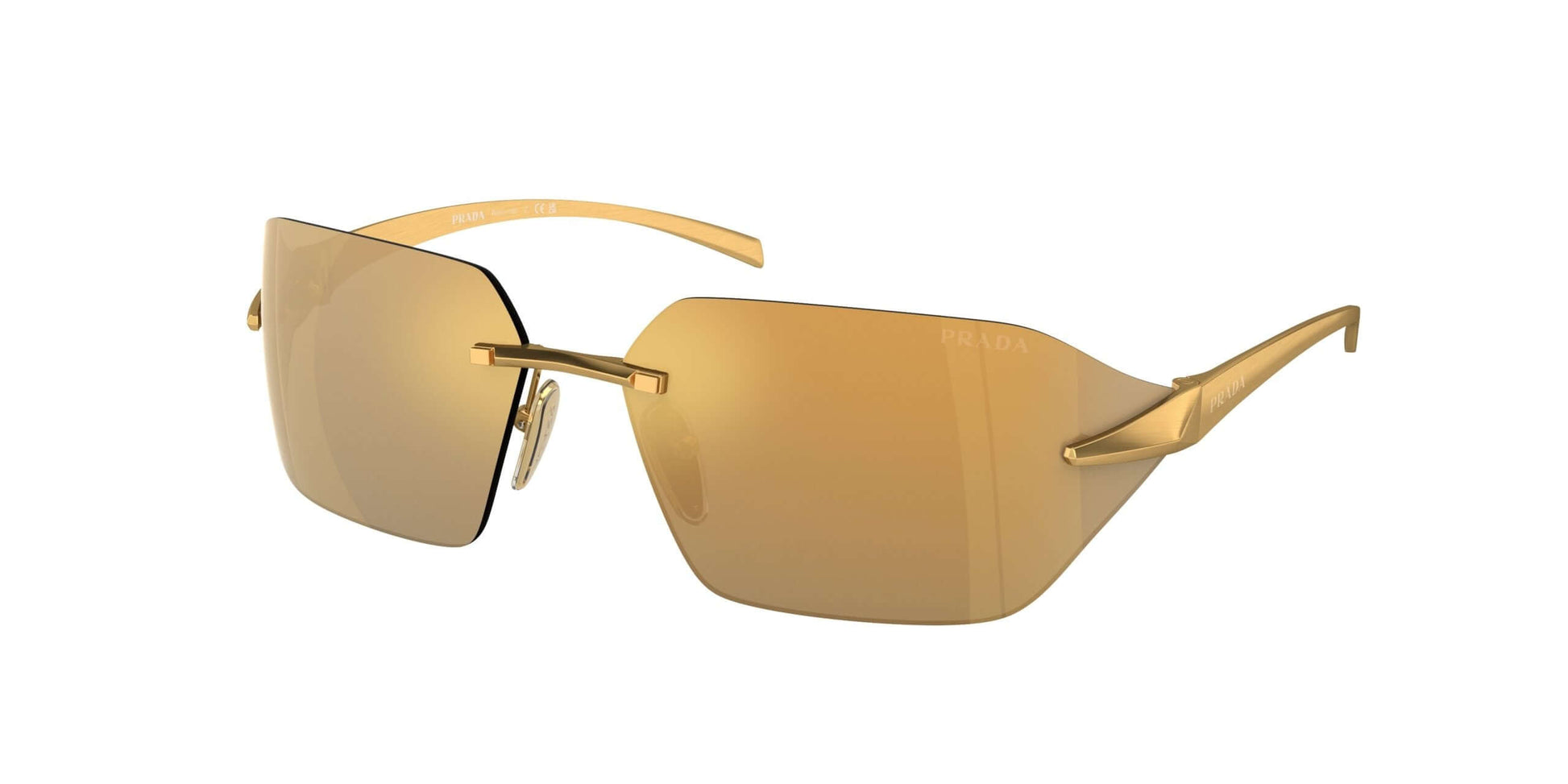 PRADA 0PR A56S sunglasses in gold with unique geometric shape, perfect for stylish eyewear and prescription sunglasses.