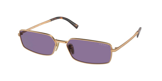 PRADA 0PR A60S sunglasses featuring a sleek gold frame and purple lenses, perfect for stylish sun protection.