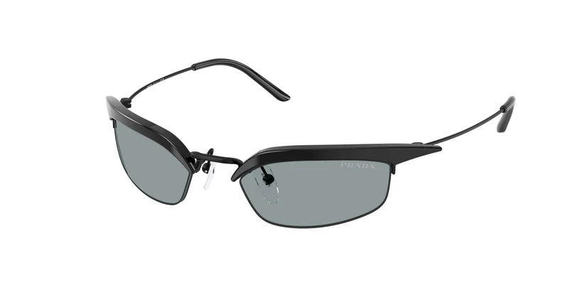 PRADA 0PR B50S stylish black sunglasses with green lenses, featuring a sleek and modern design.