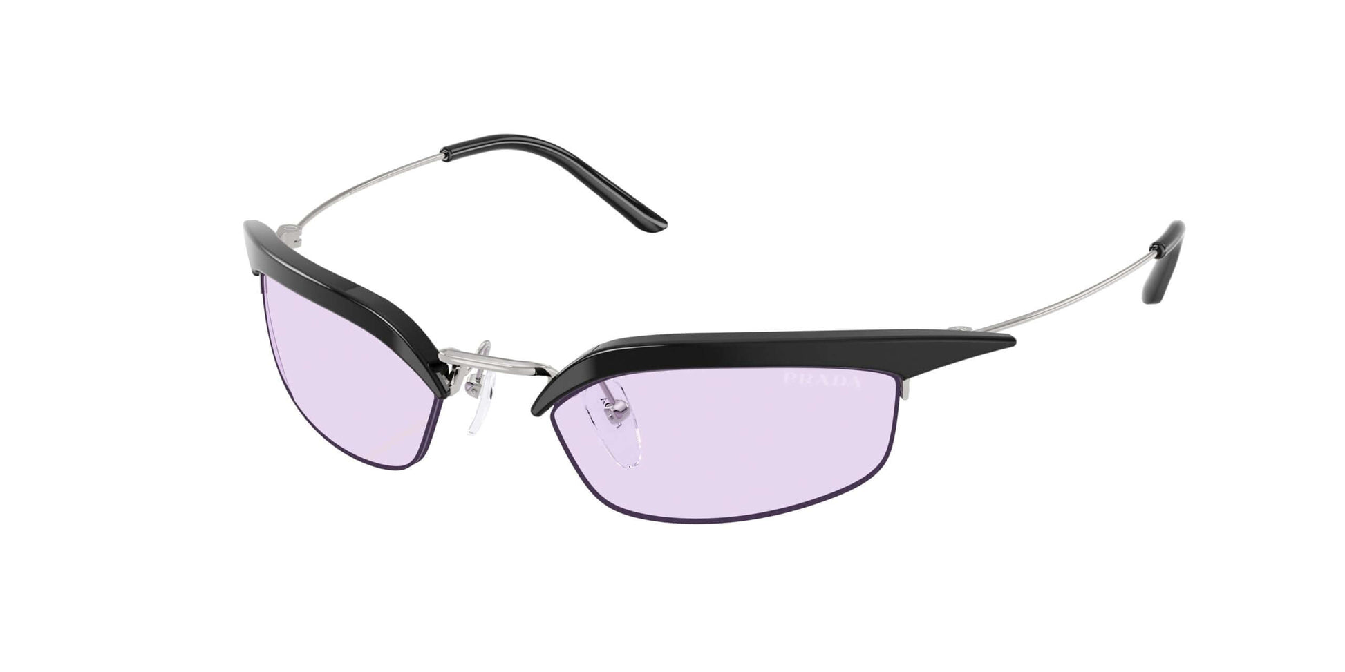 PRADA 0PR B50S stylish sunglasses with black frame and lilac lenses, perfect for fashionable sun protection.