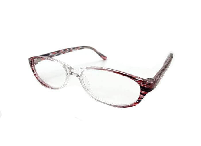 Stylish OL22 prescription glasses with a unique red and clear frame, perfect for everyday use.