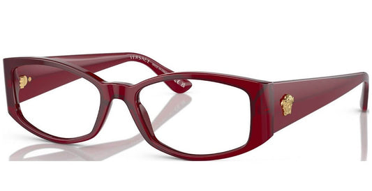 Versace 0VE3343 stylish red eyeglasses with signature logo, perfect for fashion-forward eyewear enthusiasts.