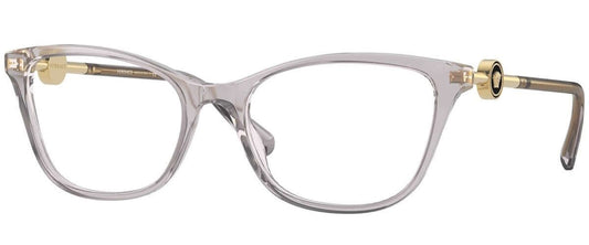 VERSACE 0VE3293 stylish clear cat-eye glasses with gold accents, perfect for fashionable eyewear.