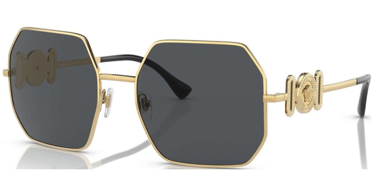 Versace 0VE2248 sunglasses featuring a bold octagonal design with gold accents and dark lenses for a stylish look.