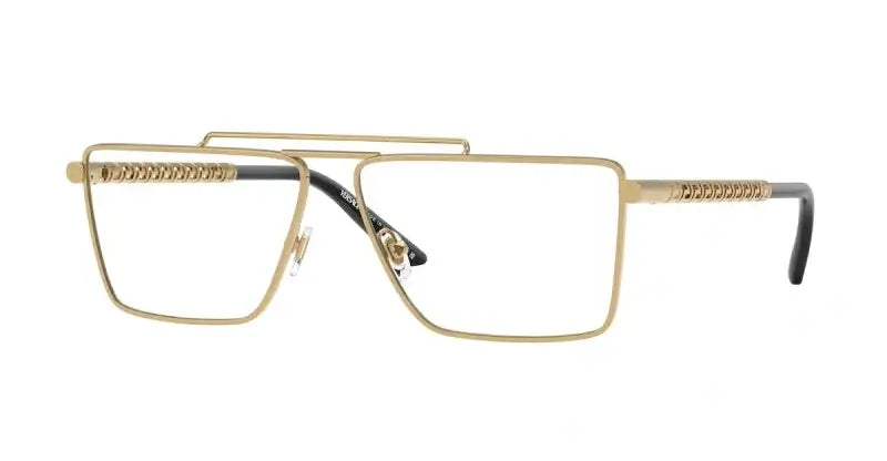 Versace VE1295 gold oversized square sunglasses with intricate temple detailing, stylish eyewear for a chic look.