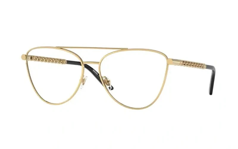 Versace VE1296 elegant gold aviator sunglasses with unique detailing on the temples, perfect for stylish eyewear.