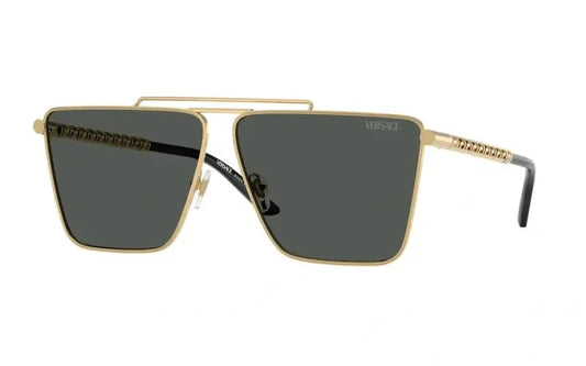 Versace 0VE2266 sunglasses in gold frame with dark lenses, showcasing luxury style and modern design.