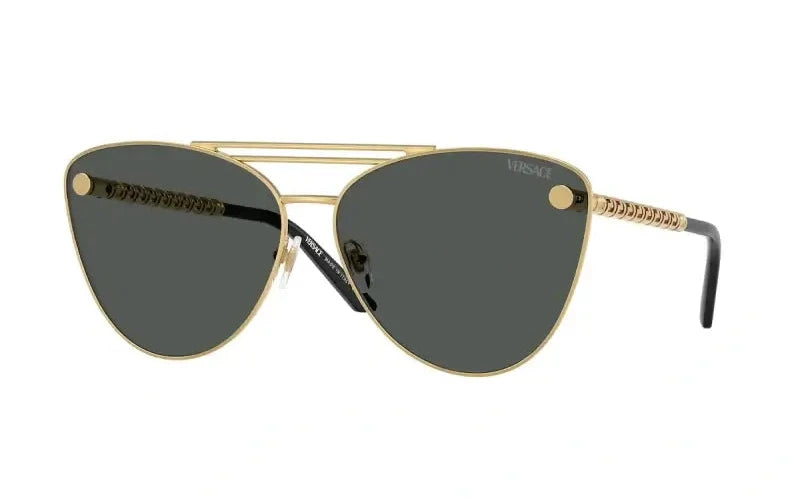 Versace VE2267 stylish cat-eye sunglasses with gold frame and dark lenses, perfect for a chic summer look.