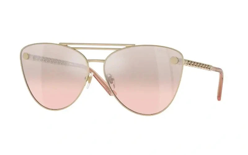 Versace VE2267 sunglasses featuring a stylish cat-eye design with pink gradient lenses and gold metal frame.