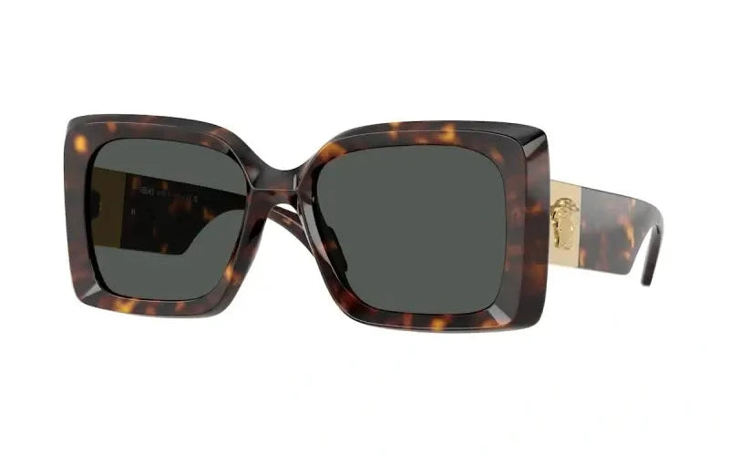 Versace 0VE4467U sunglasses in tortoiseshell frame with dark lenses, stylish oversized design for luxury fashion lovers.