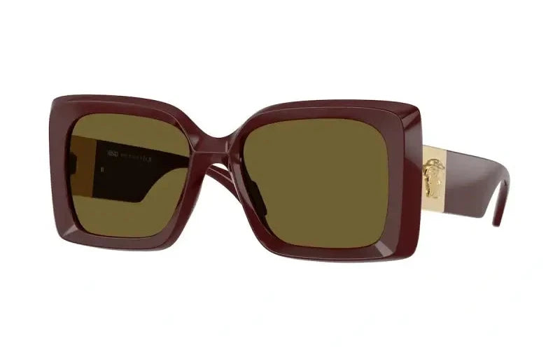 Versace 0VE4467U oversized sunglasses in burgundy with green lenses, stylish and bold eyewear for fashion-forward individuals.