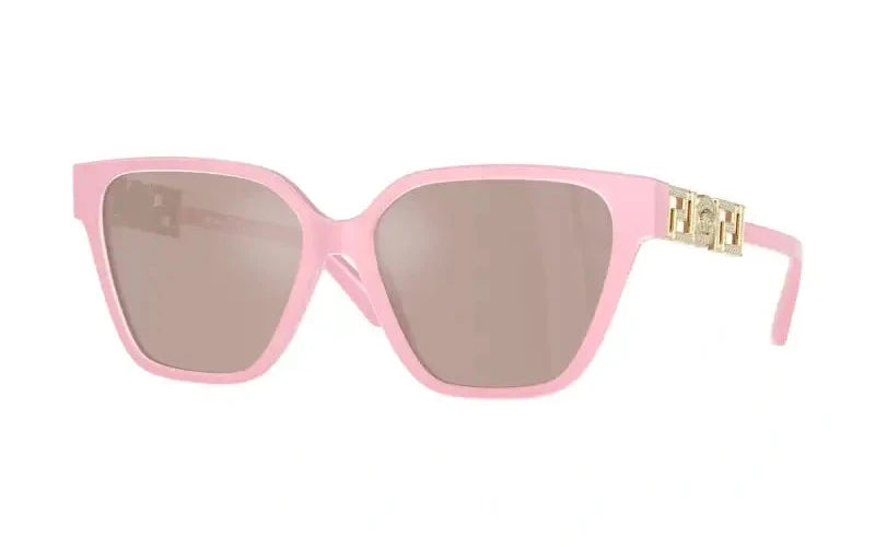 Stylish Versace 0VE4471B pink sunglasses featuring chic oversized frames and elegant gold accents.