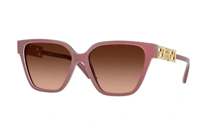 Versace 0VE4471B sunglasses in pink with gradient brown lenses and gold accent, perfect for stylish summer wear.